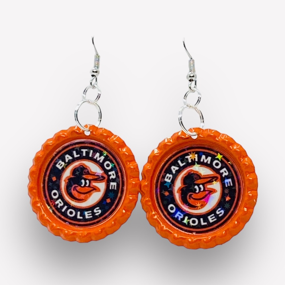 Baltimore Orioles Baseball Bottle Cap Earrings - Picture 5 of 5